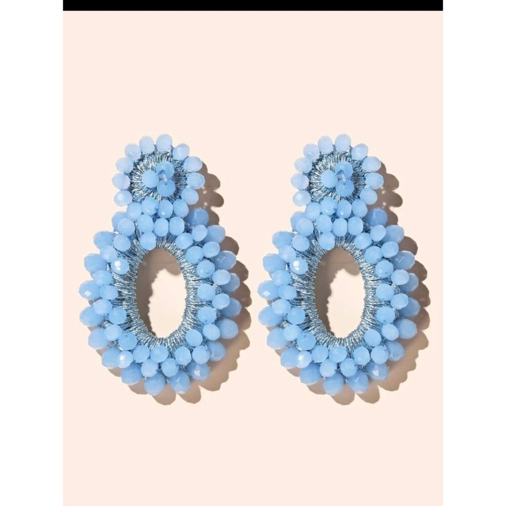 blue chunky earrings baby blue beaded light blue statement big large earrings